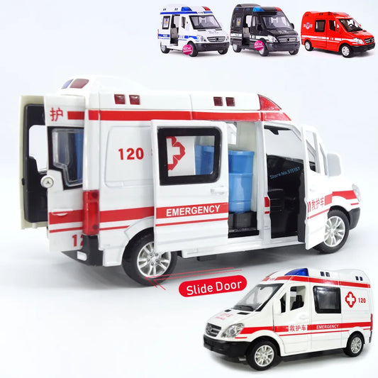 1:32 City Hospital Rescue Ambulance Emergency Police Alloy Metal Diecast Cars Model Sound Light Educational Kids Toys For Childr