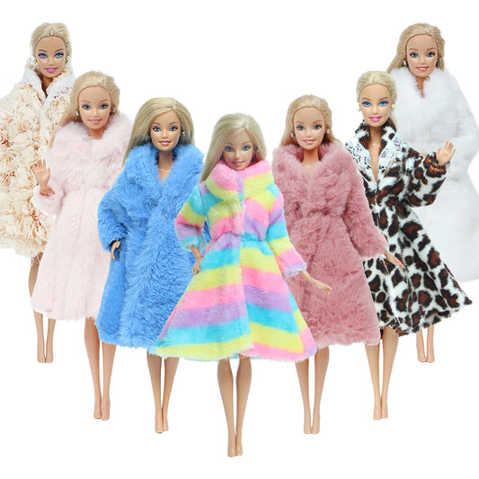 1 Pcs Handmade High Quality Doll Coat Dress Fur Clothes for Barbie Doll Winter Wear Leopard Outfit Doll Accessories Kids Toys